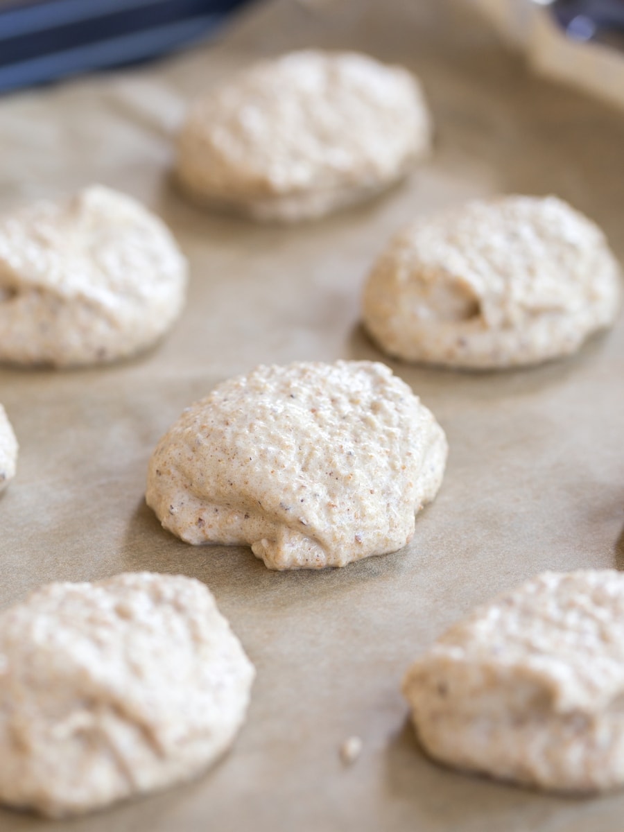 Honey hazelnut meringue on sheet pan, closeup.