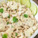 Raw mushroom salad with lime cilantro and parmigiano flakes.