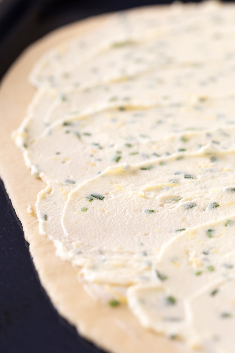 Mascarpone cream spreaded on flatbread.
