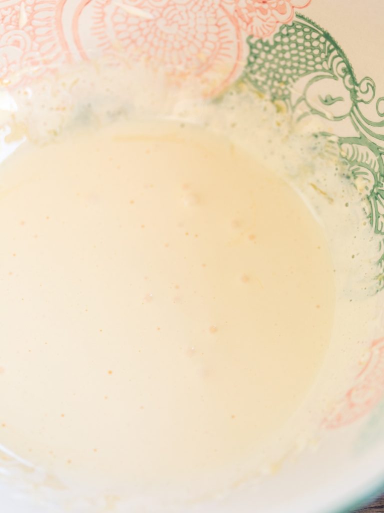 Beated egg yolks and sugar.