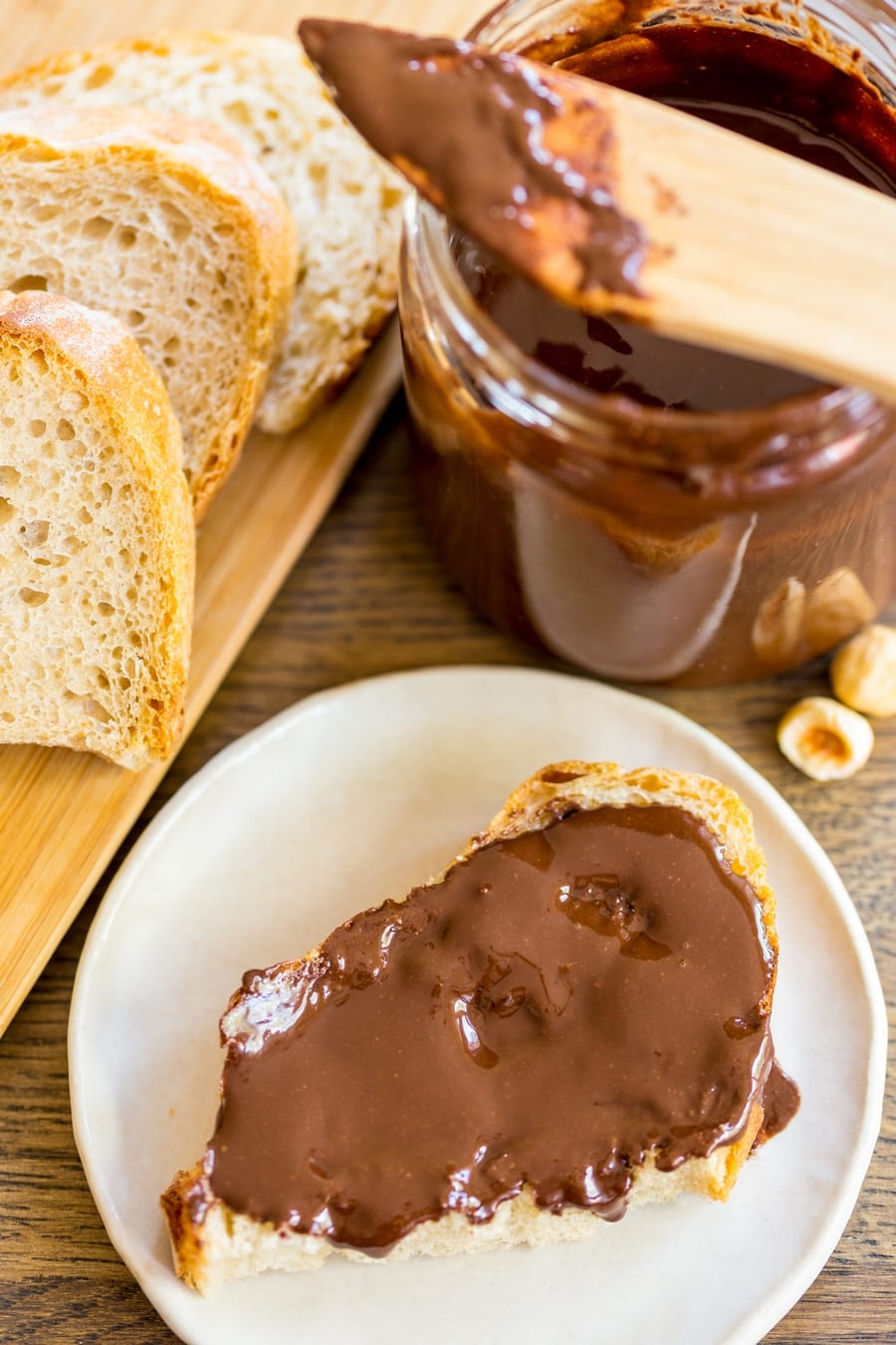 Homemade dark chocolate hazelnut spread.