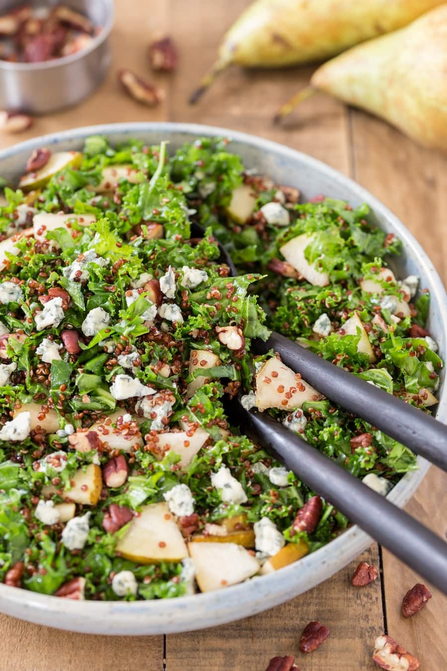 Pear blue cheese kale quinoa salad.