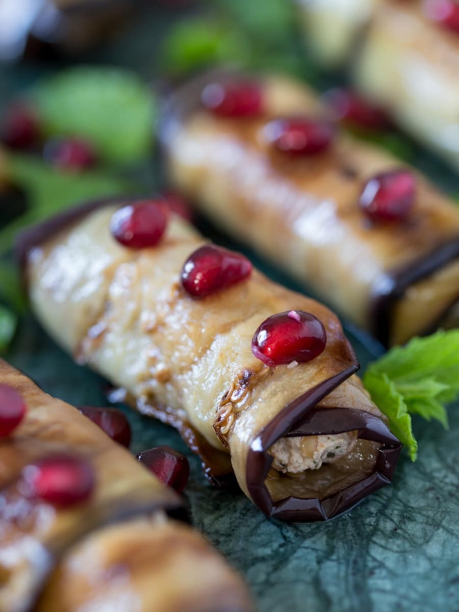 Georgian eggplant rolls badrijani nigvzit.