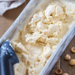 No-churn hazelnut ice cream in an aluminium container.