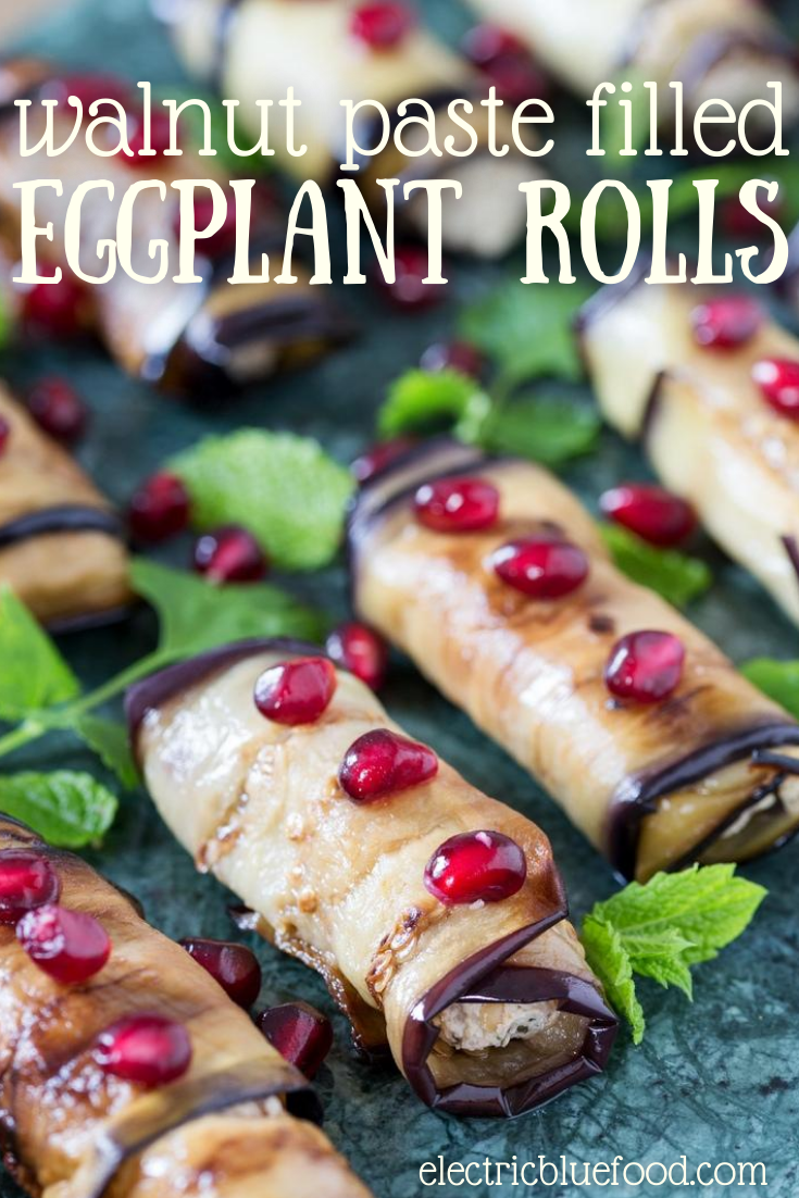 Fried eggplant slices rolled up and filled with a delicious walnut and garlic paste. This is Badrijani Nigvzit, a popular Georgian starter. Learn to make these Georgian eggplant rolls at home and enjoy a taste of Georgia.