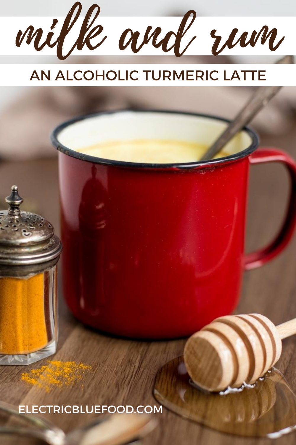 Hot milk and rum with turmeric and honey: a cozy beverage for the fall. Not as spiced as your average turmeric latte, this golden milk recipe is instead spiked with a splash of rum. Make this hot milk and honey beverage to fend off a cold or just to enjoy a warm beverage on a cold day.