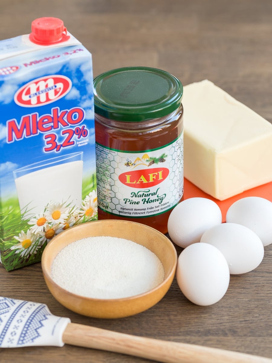 Some of the ingredients needed to make Polish honey cake.