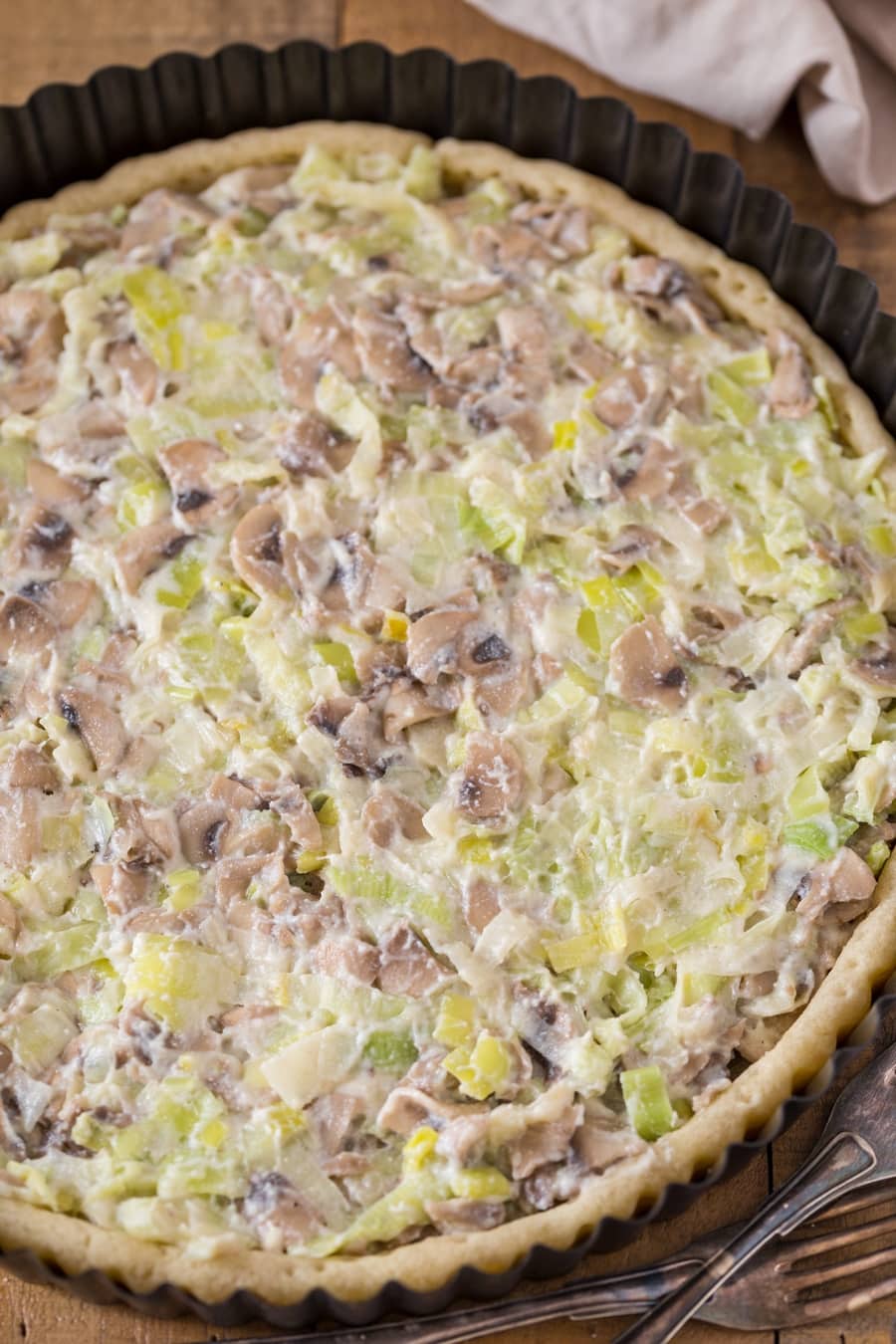 Leek mushroom pie unbaked.