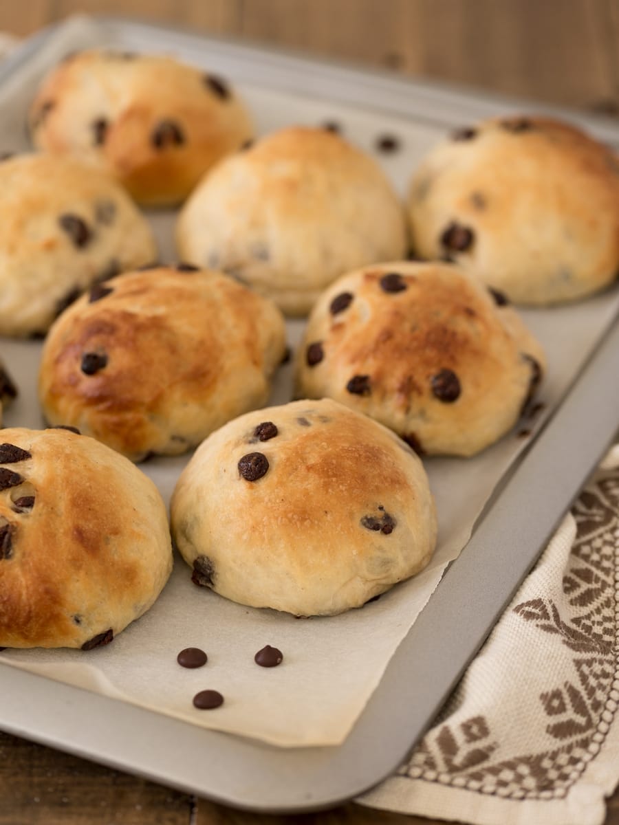 Norwegian cardamom rolls with chocolate chips.