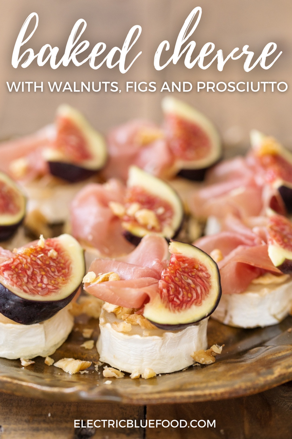 10 minutes in the oven and a small selection of ingredients make this baked goat cheese log with figs and prosciutto a show stopper of an appetizer. A fantastic finger food option along with drinks, or a great starter to a nice dinner, these baked chevre bits will never disappoint and take way less effort than what many people may think. #bakedchevrebits #goatcheeselog #goatcheeseappetizer