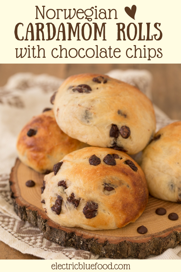 These Norwegian cardamom rolls with chocolate chips are the best thing to get at a gas station during a Norwegian road trip! But don't worry, you can also easily make them at home and enjoy the flavour of cardamom and chocolate chips in these delicious yeast buns from Norway.
