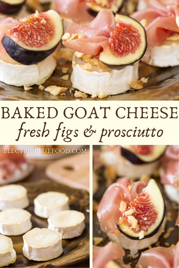 10 minutes in the oven and a small selection of ingredients make this baked goat cheese log with figs and prosciutto a show stopper of an appetizer. A fantastic finger food option along with drinks, or a great starter to a nice dinner, these baked chevre bits will never disappoint and take way less effort than what many people may think. #bakedchevrebits #goatcheeselog #goatcheeseappetizer