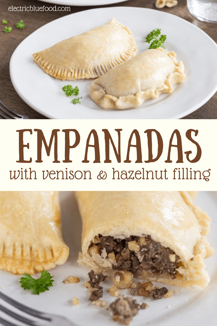 Enjoy meat empanadas with a special filling: these venison empanadas have a delicious game meat mince filling with ground hazelnuts and a dash of cinnamon! Made from scratch with a lovely pastry and oven-baked, these homemade empanadas are the perfect meat appetizer. #empanadas #gamemeat #venison #venisonempanadas