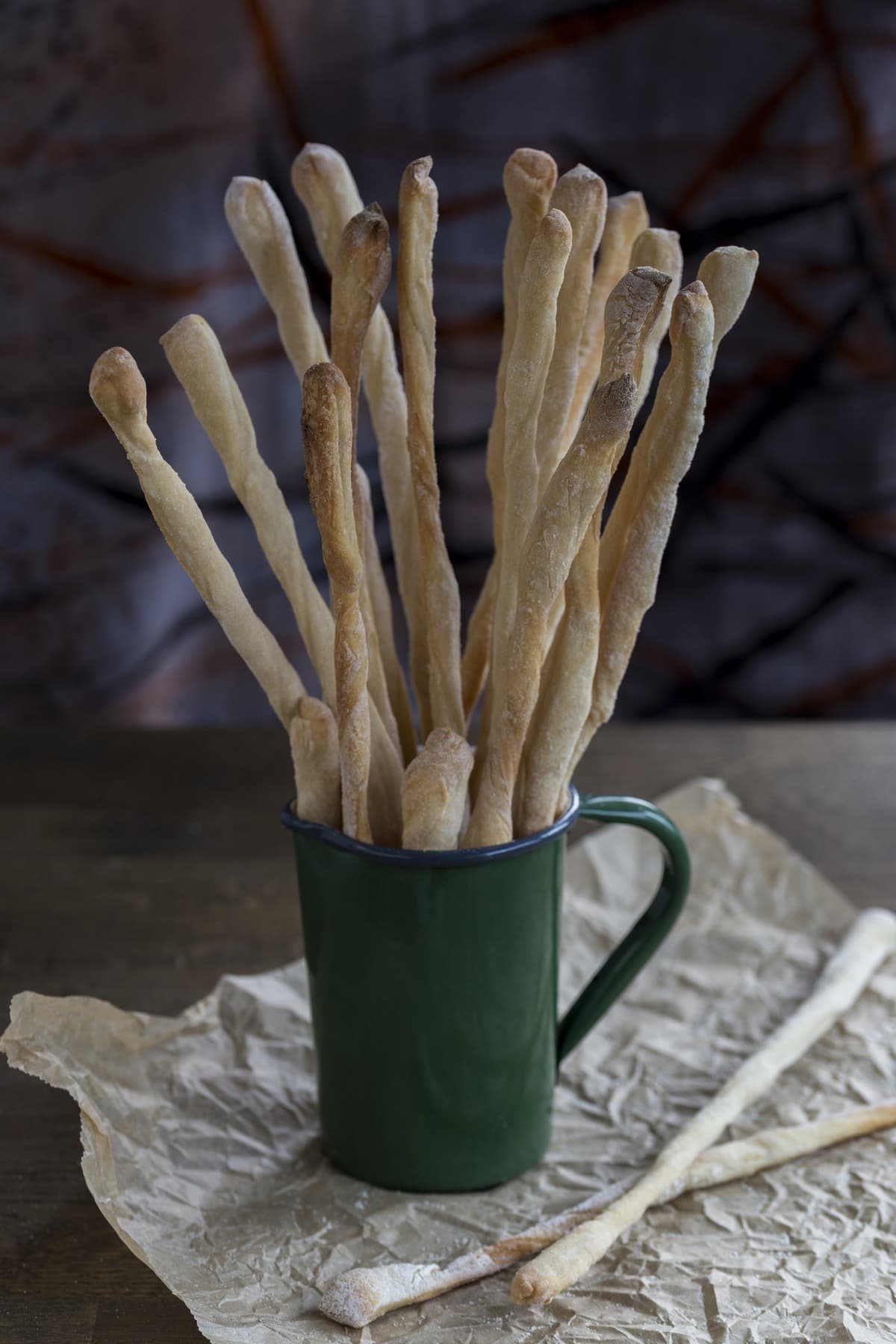 Lard breadsticks grissini made with sourdough discard.