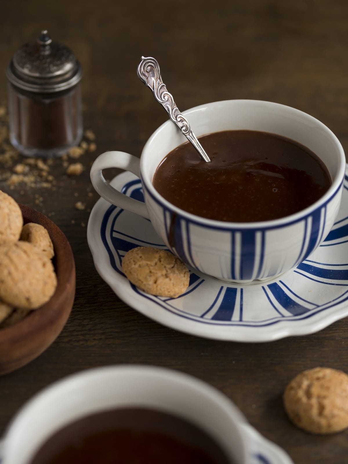 Thick chocolate in a fine china mug.