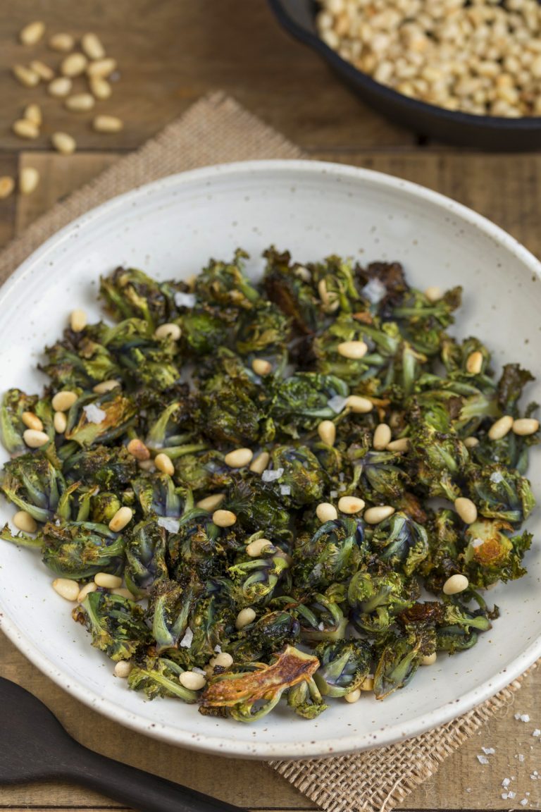 Roasted kalettes salad overhead view.