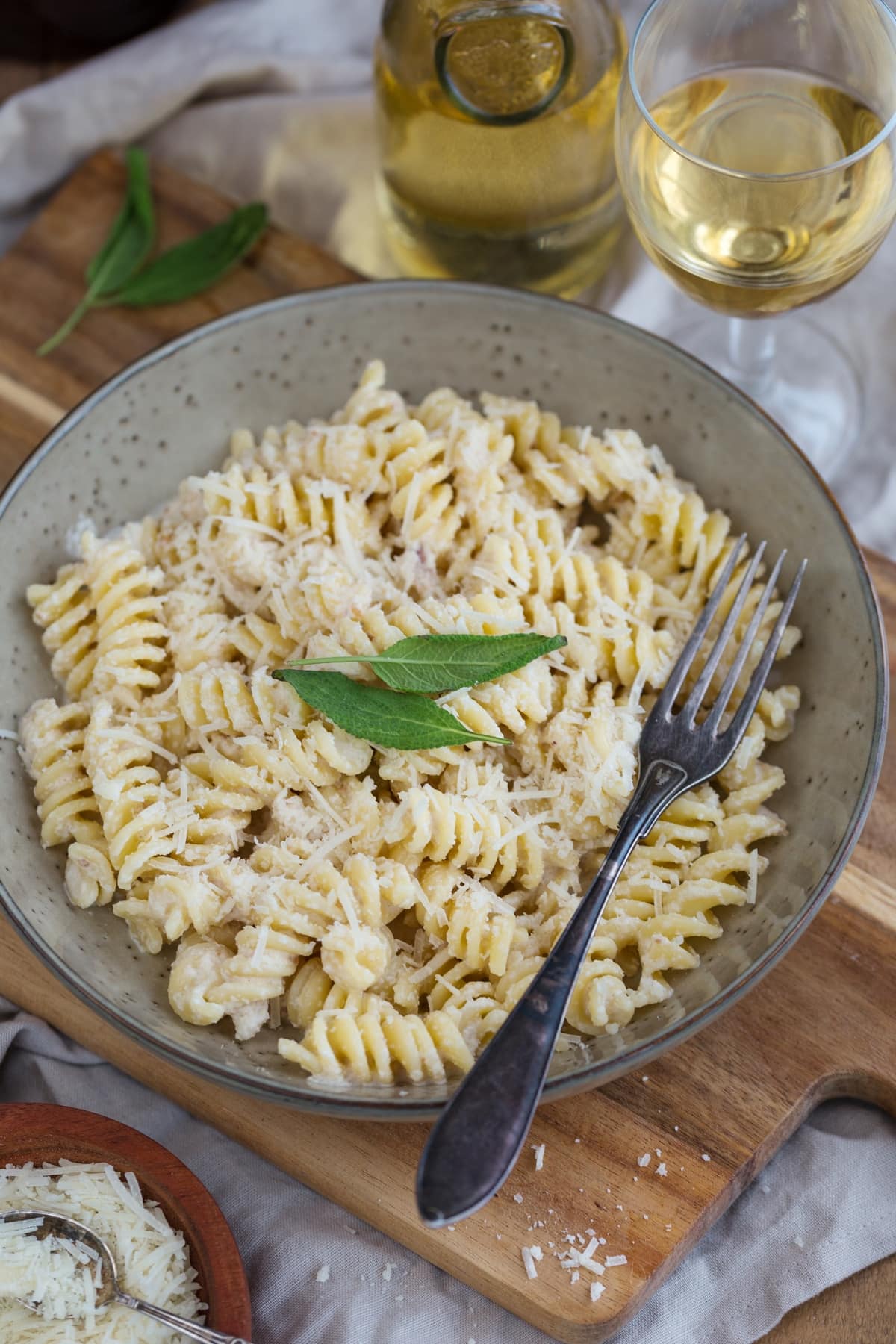 Walnut sauce pasta with cream and parmesan.