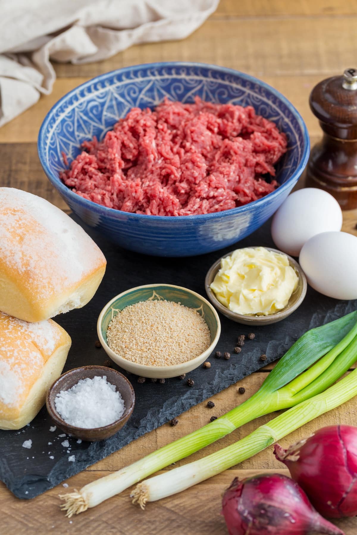 Ground beef and other ingrediants neededto make hamburger sandwich.