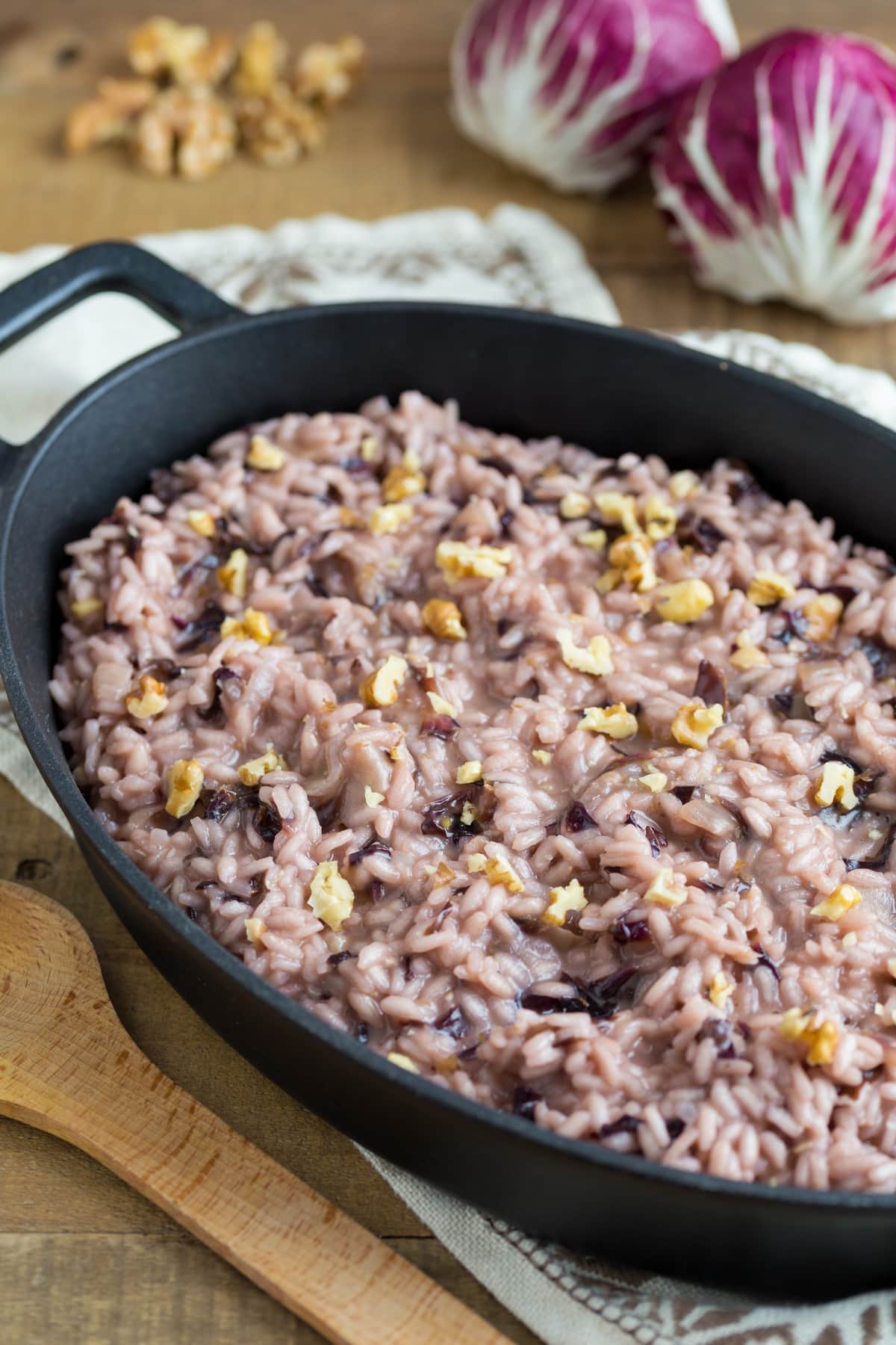 Risotto with radicchio, red wine and walnuts.