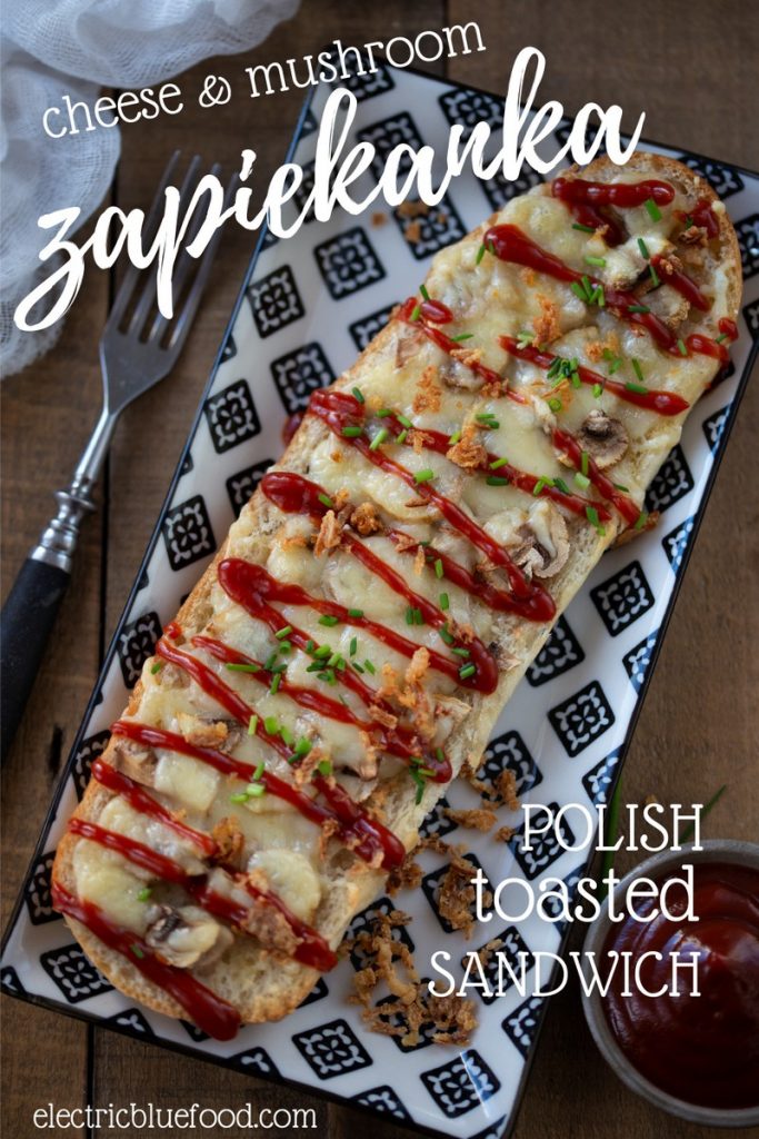 Polish toasted sandwich zapiekanka is a popular street food from Poland. Top a sliced baguette with cheese and mushrooms and toast in the oven until the cheese melts and the bread gets crispy. A delicious and cheap food option.