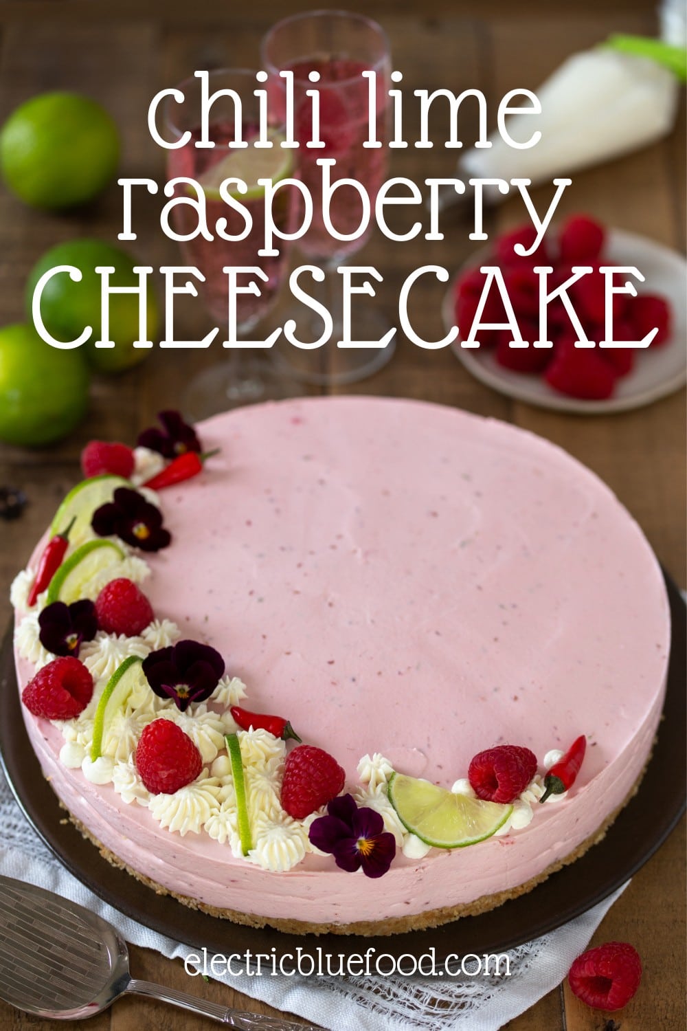 A no-bake raspberry cheesecake with a hint of chili and lime. A refreshing flavour twist to classic raspberry cheesecake that will come as a beautiful surprise!