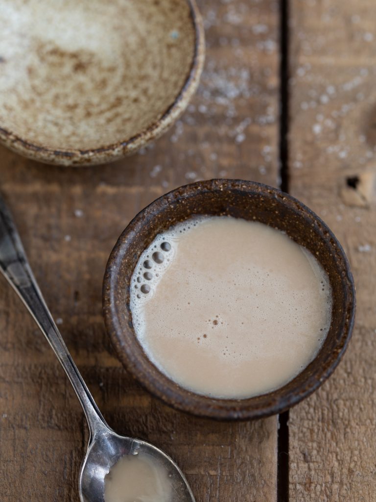 Fresh yeast dissolved with sugar.