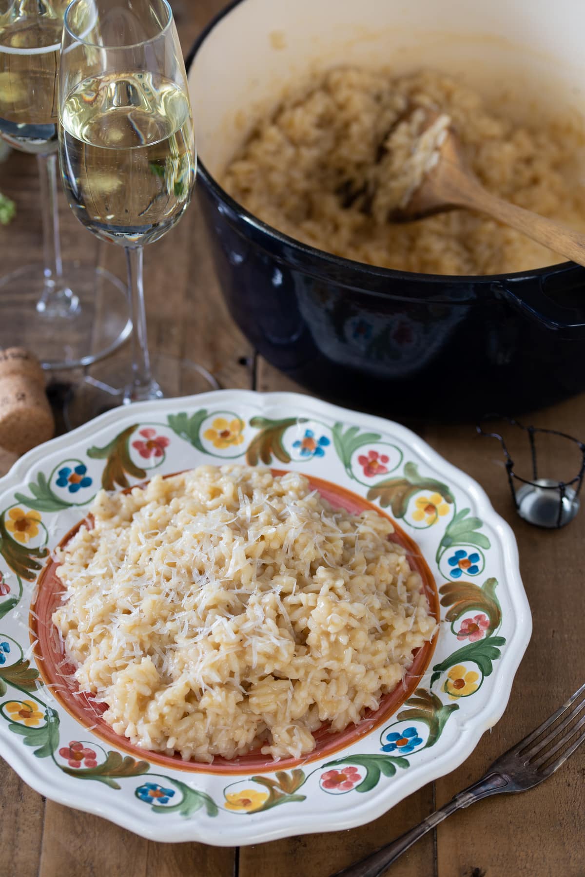 Parmesan risotto with prosecco, Italian sparkling wine.