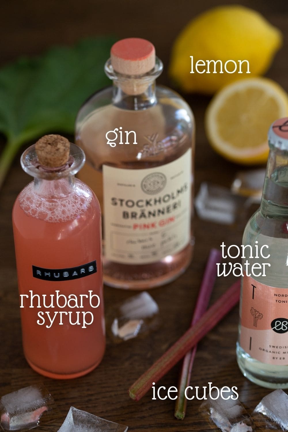 The ingredients needed in this recipe on a dark wooden table.