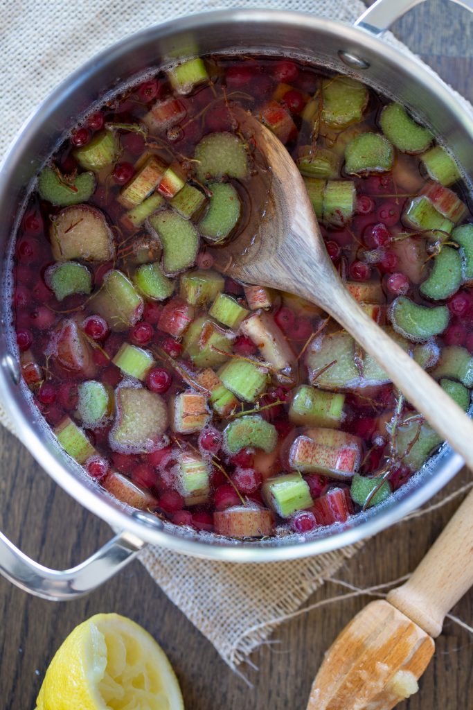 Water and lemon juice added to the fruits.