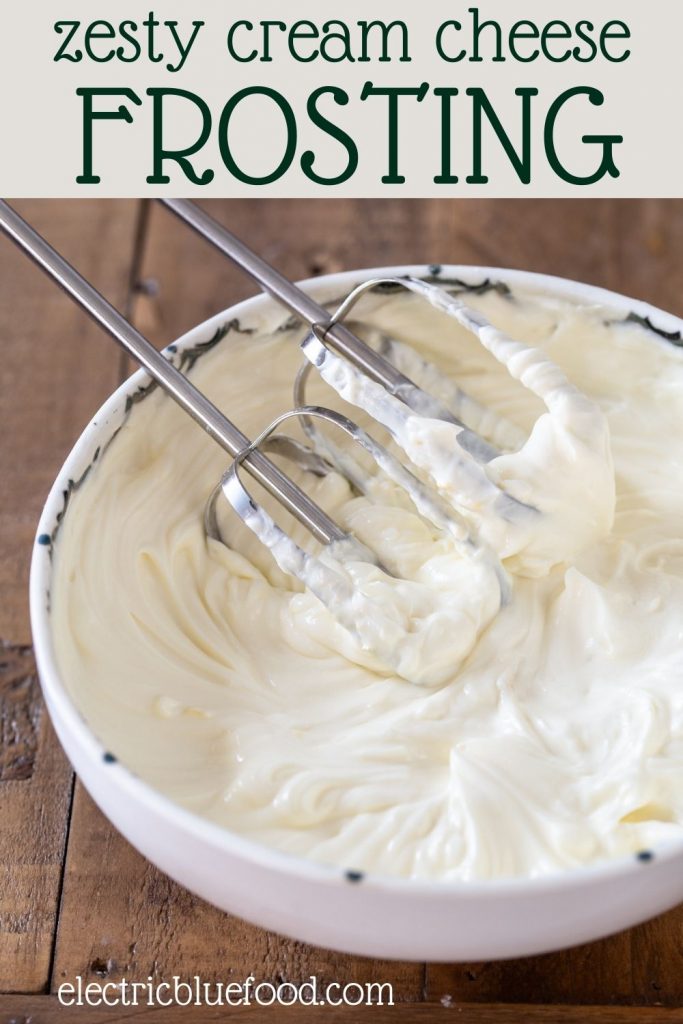 This cream cheese frosting with lemon zest is perfect to spread over a cake or pipe on cupcakes. The slight tang from the zest complements the sweet and sour quality of the sugar and cream cheese for a great flavour.