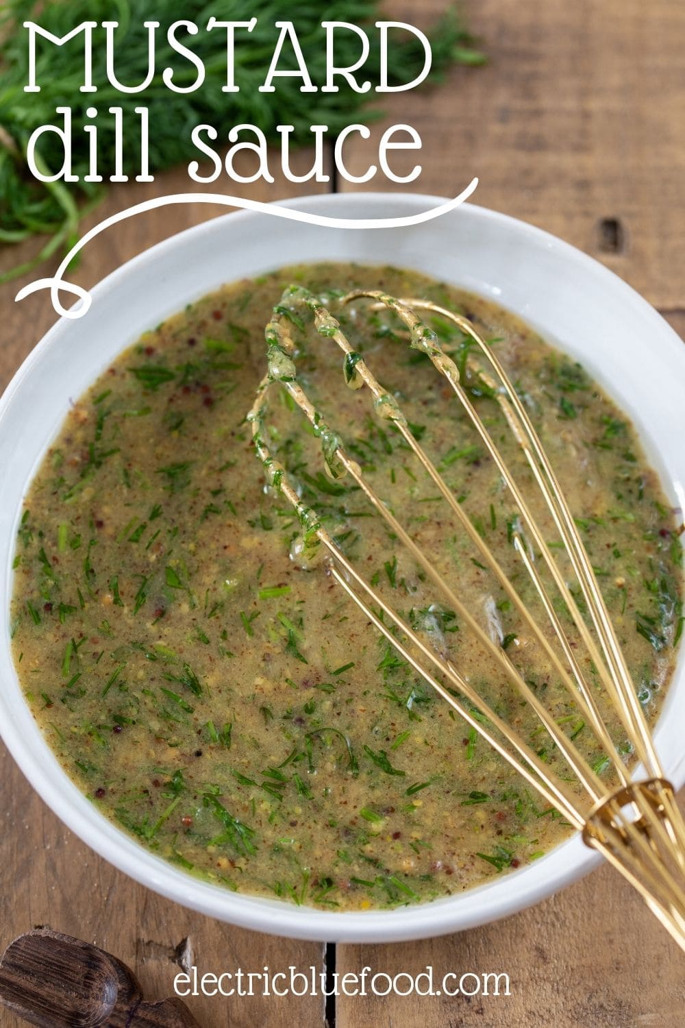 Swedish-style dill mustard sauce to use on smoked fish or as salad dressing. A mustard sauce with a sweet and sour quality and the herbal flavour of freshly minced dill.