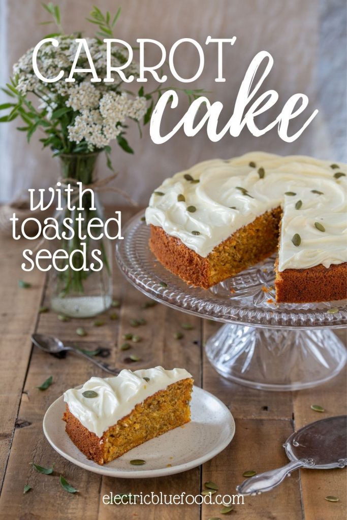 A nut-free carrot cake with toasted pumpkin and sunflower seeds, topped with a zesty cream cheese forsting is a delicious cake option that is friendly to those with a nut allergy. Try it unfrosted, for a healthier twist.
