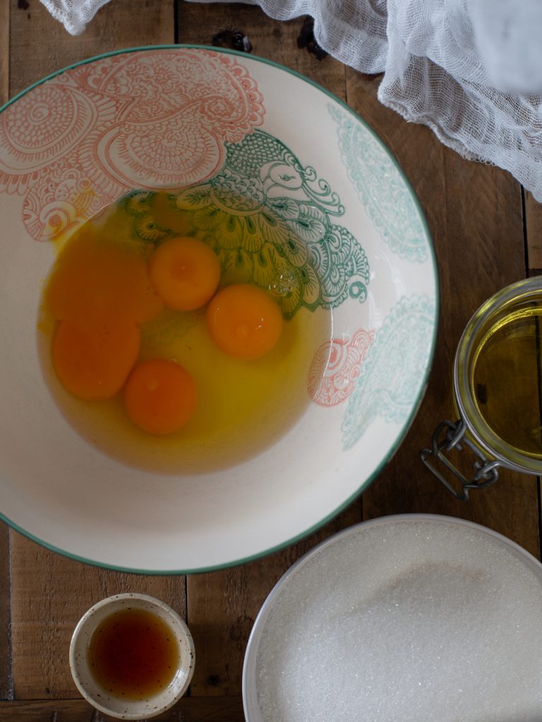 The first stage of the recipe: mixing the eggs.