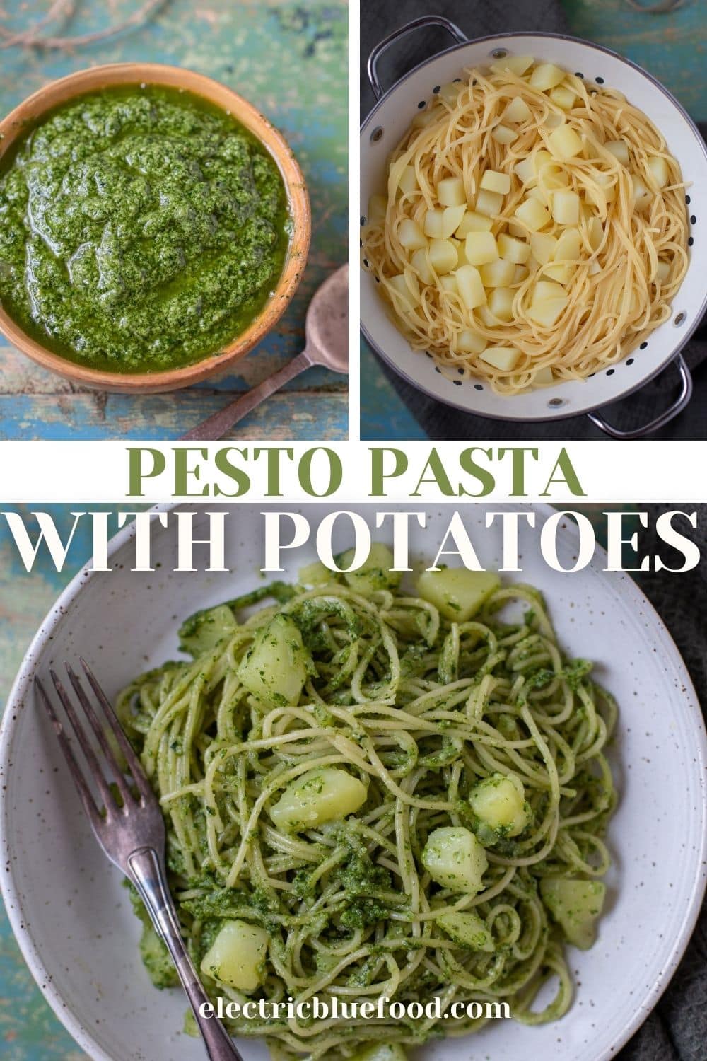 Pesto pasta with potatoes follows a traditional recipe from Liguria, the home region of basil pesto. Potatoes cooked with the pasta give this dish unexpected creaminess and texture.
