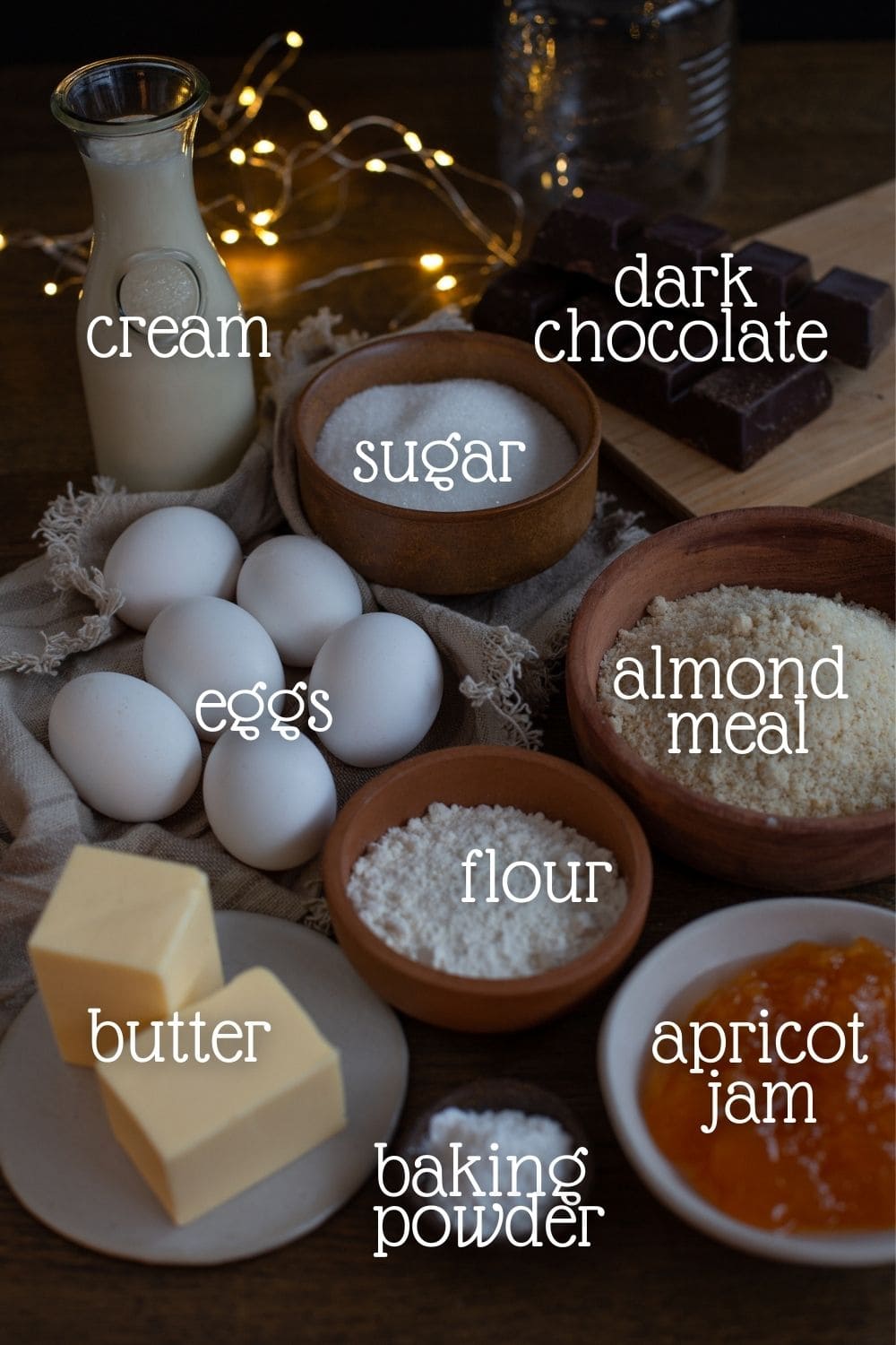 The ingredients needed to make Sachertorte.