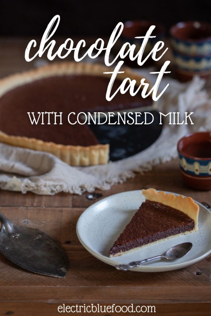 Chocolate tart with condensed milk pin.