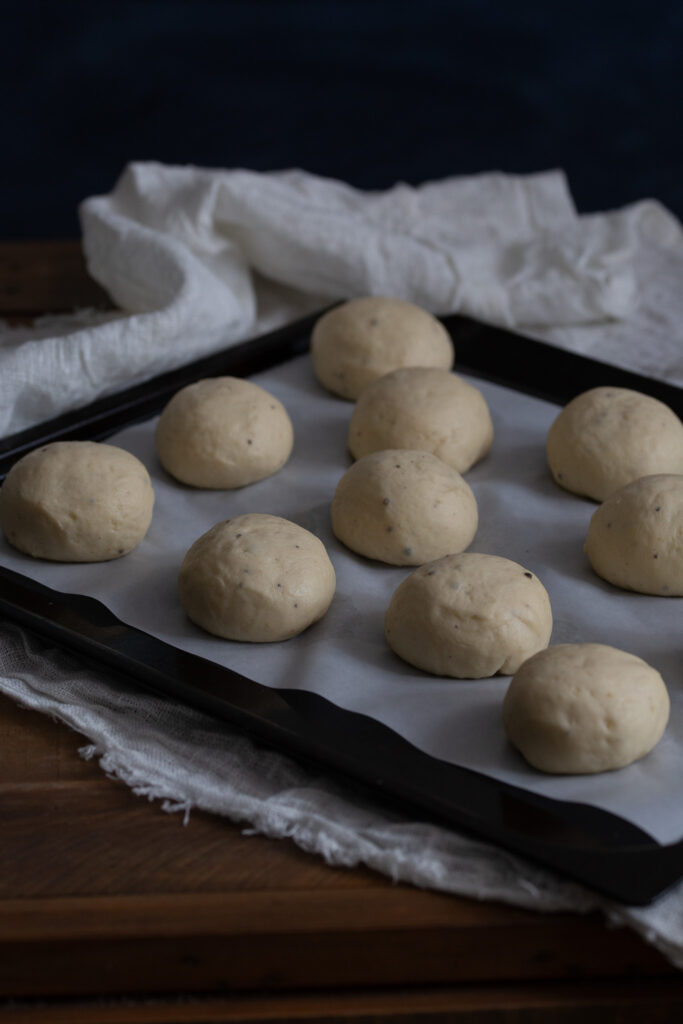 Balls of dough proving.